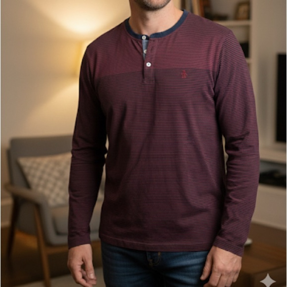 Original Penguin Men's Striped Long Sleeve Shirt - Red